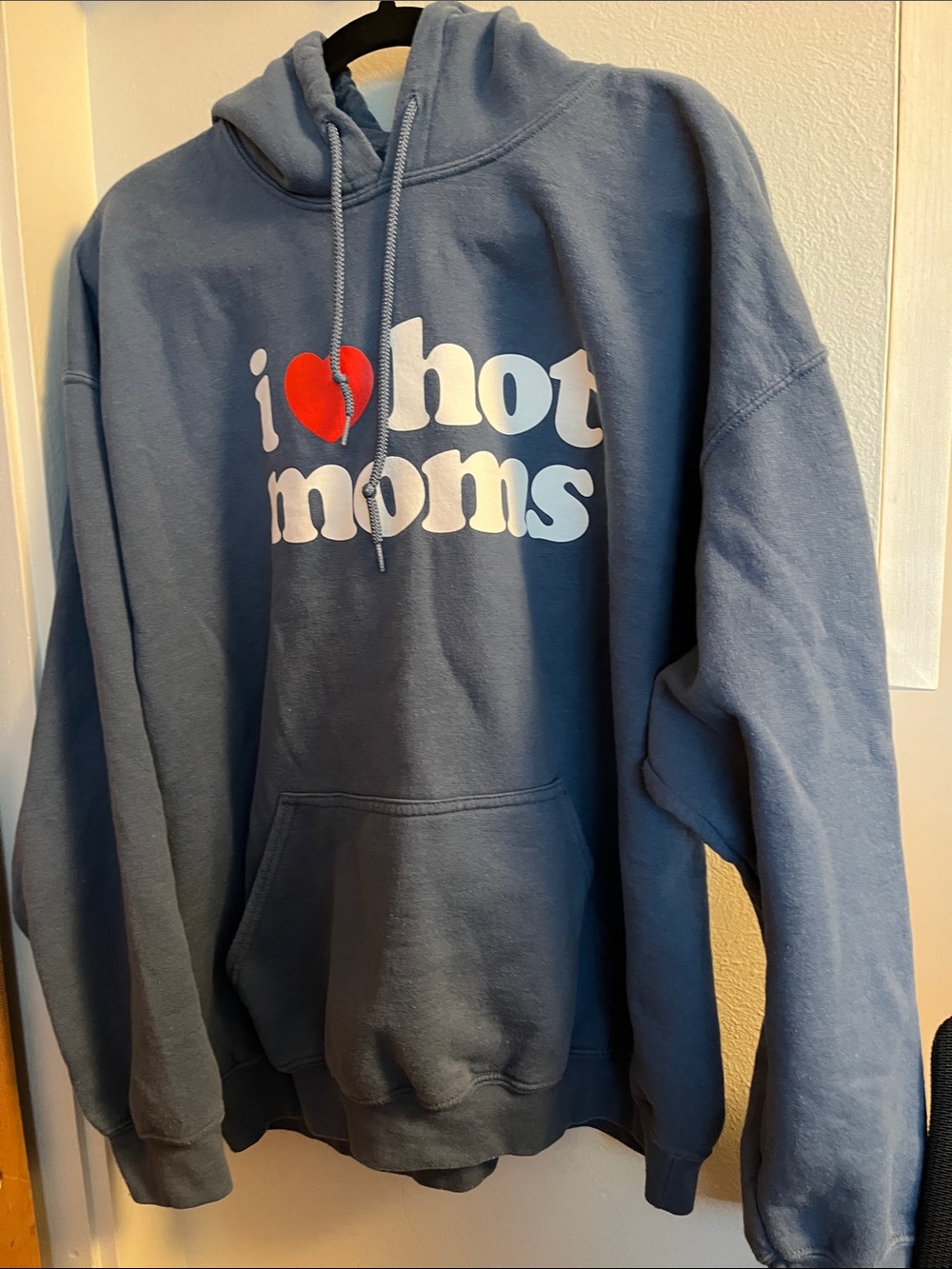 Blue Graphic Pullover Hoodie with Red Heart Print